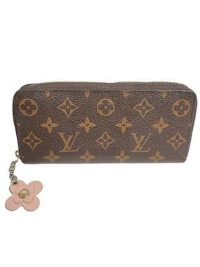 LOUIS VUITTON Monogram Long Wallet with Pink Lining & Flower Zipper Keychain